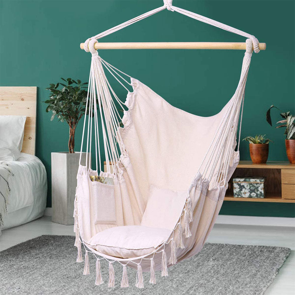 Cotton Macrame Swing Chair With Pillow